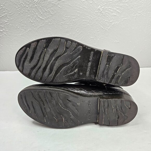 Michael Kors Rain Booties Dark Brown Croc Embossed Equestrian Rubber Rainboot - Picture 8 of 13